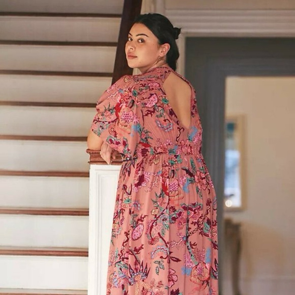 NWT by Anthropologie Floral V-Neck Ruffled Embroidered Boho Maxi Dress SP - Picture 12 of 13
